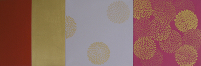 3-panel, Red & Gold/ Mauve & Pink Mums